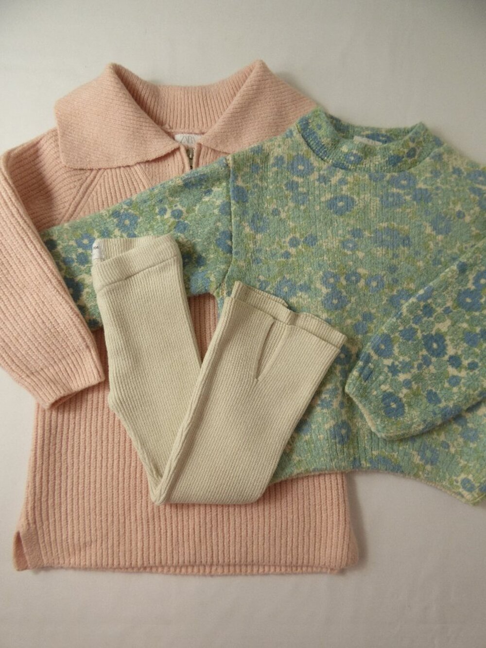 Zara Girls Pink Sweater Dress, Floral Sweater, & Ribbed Leggings Set, Size 3-4 Y